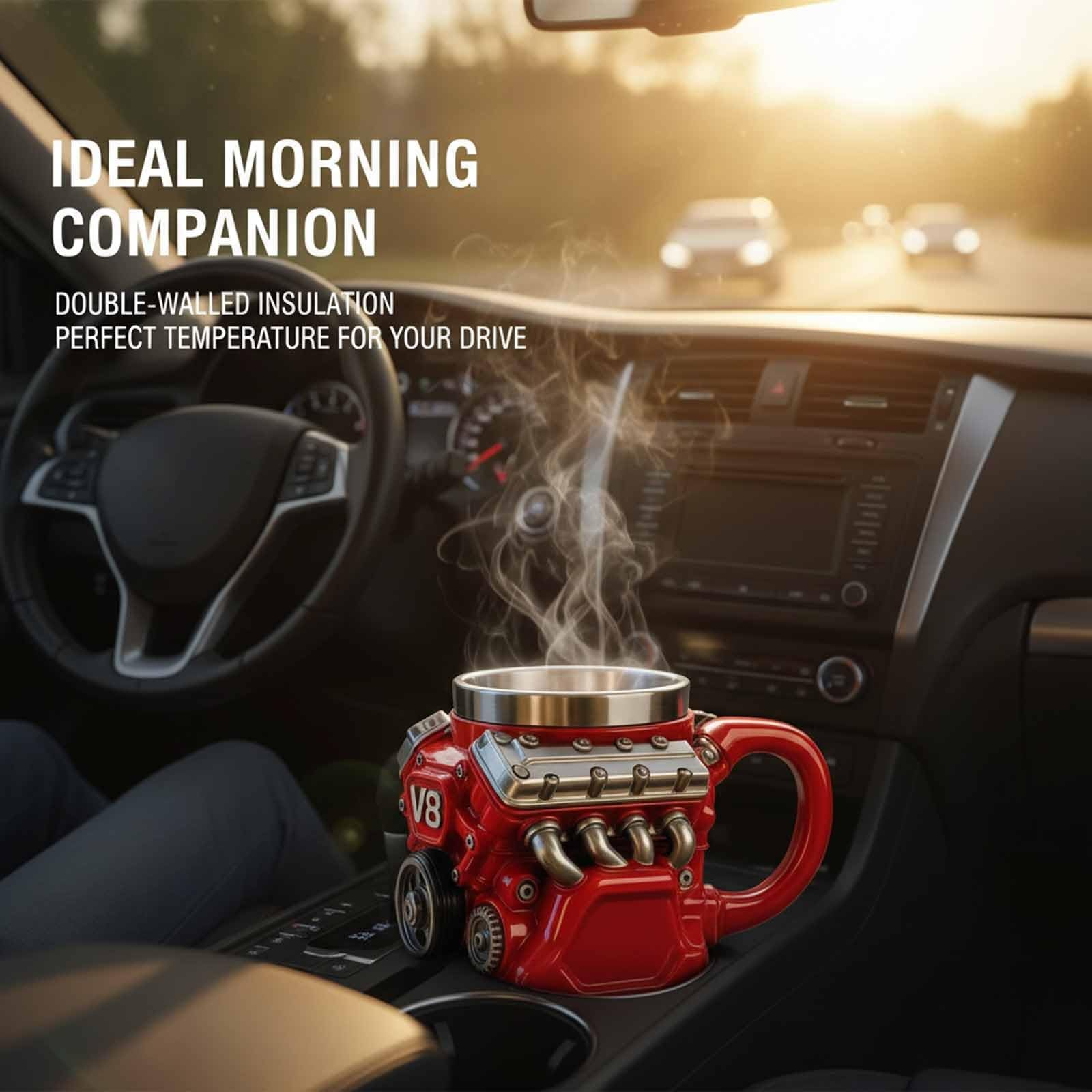 3D V8 Engine Coffee Mug Stainless Steel Liner Resin Novelty Cup 300ml Double Wall Insulated Gift for Car Enthusiasts Mechanics Red — image 5
