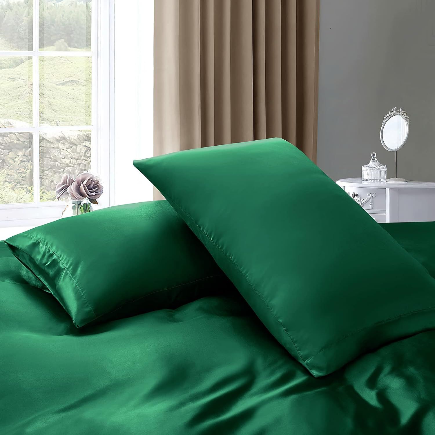 Satin Quilt cover Set Hotel 3 Pieces Quilt cover with Pillowcase, Art Silk Bedding Set-Luxury Soft Silky pillowcase for Hair and Skin, Similar to Silk — image 5