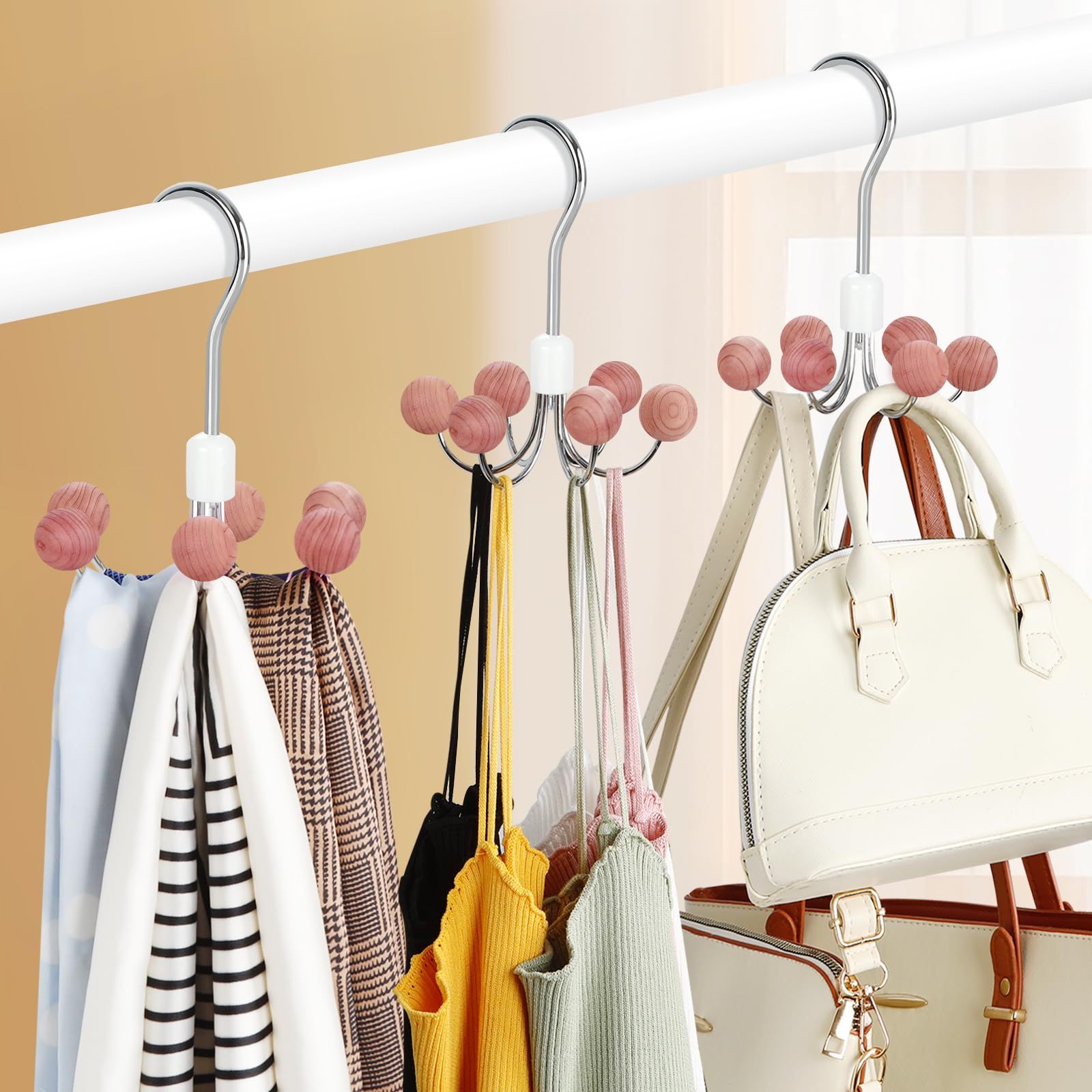 Purse Hanger 2-Pack with 6 Cedar Balls, 360°Swivel Scarf Hanger, Closet Storage Hook, Handbag Organizer, Bra Hanger — image 5