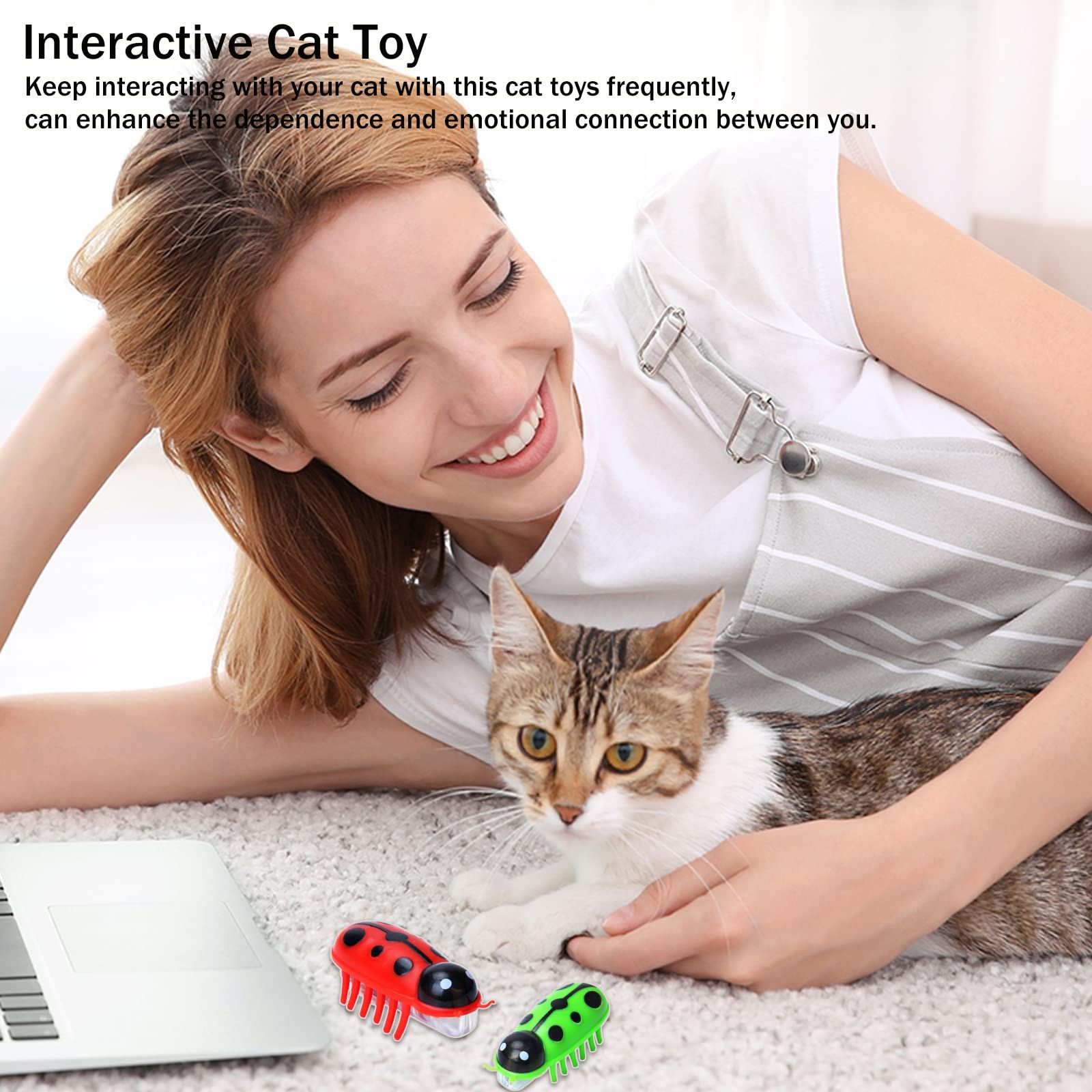 4pcsElectric Robot Beetle Cat Toy, Interactive Mini Cat Toy Excites & Entices Cats Cuddling Chasing Fun Realistic Beetle Vibrating โ image 3