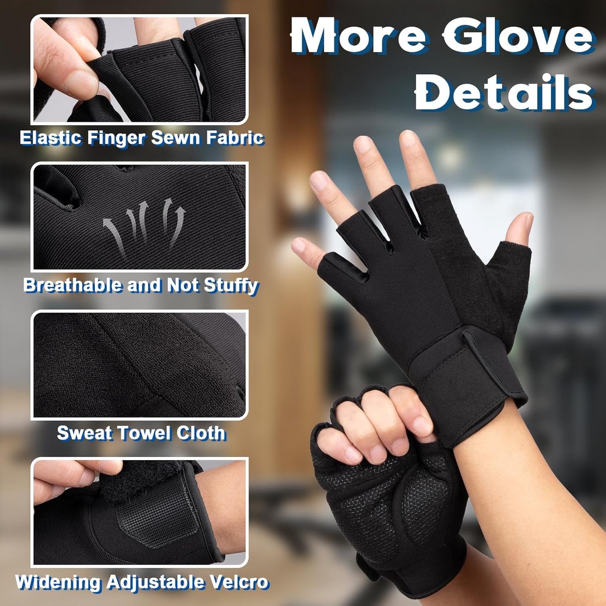 Fitness Gloves - Sports Gloves - Fingerless Gloves - Running Gloves - Unisex - Breathable and comfortable - With wrist support - Suitable for weightlifting — image 5
