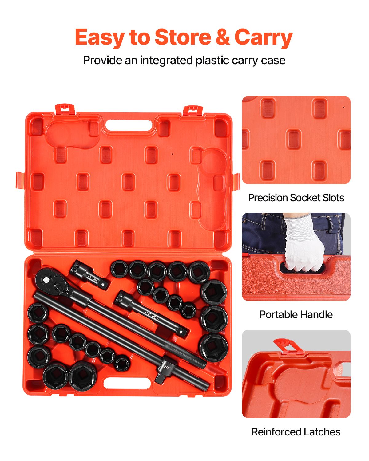 Impact Socket Set 3/4 Inches 27 Piece SAE 7/8 to 2 Inches and Metric 22 to 50 mm — image 6