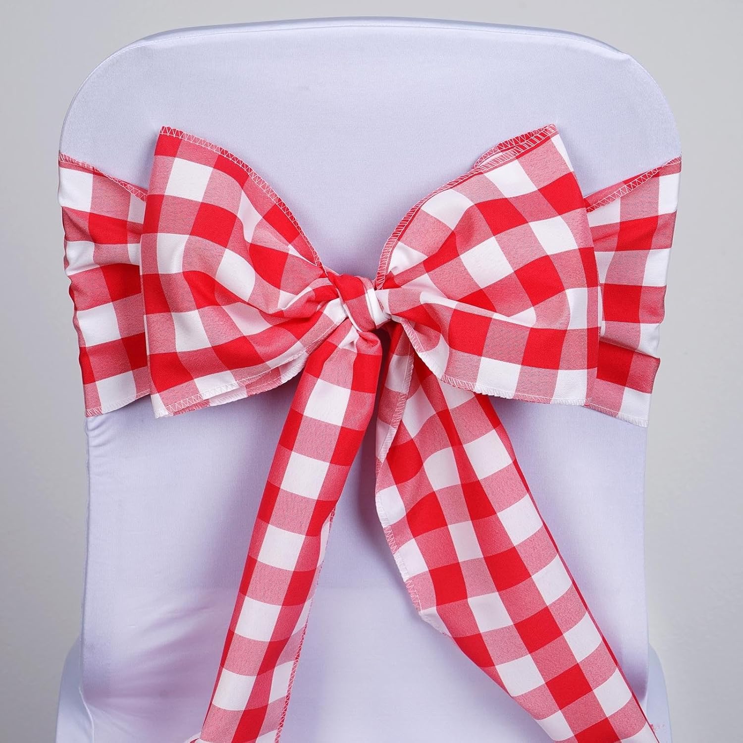 Efavormart 25 PCS Red/White Gingham Polyester Chair Sash Bowtie for Wedding Events Chair Bow Sash Party Decoration Supplies — image 3