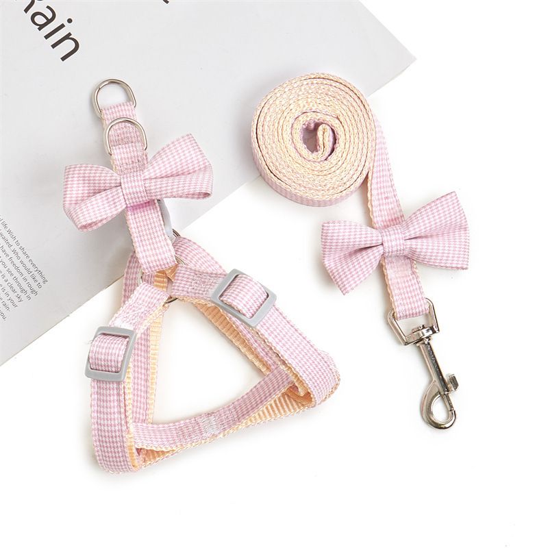 Nylon Houndstooth Dog Leash Cat Harness Blue 1.0cm Pink 1.0cm recommend 1.50 kg-3.50 kg