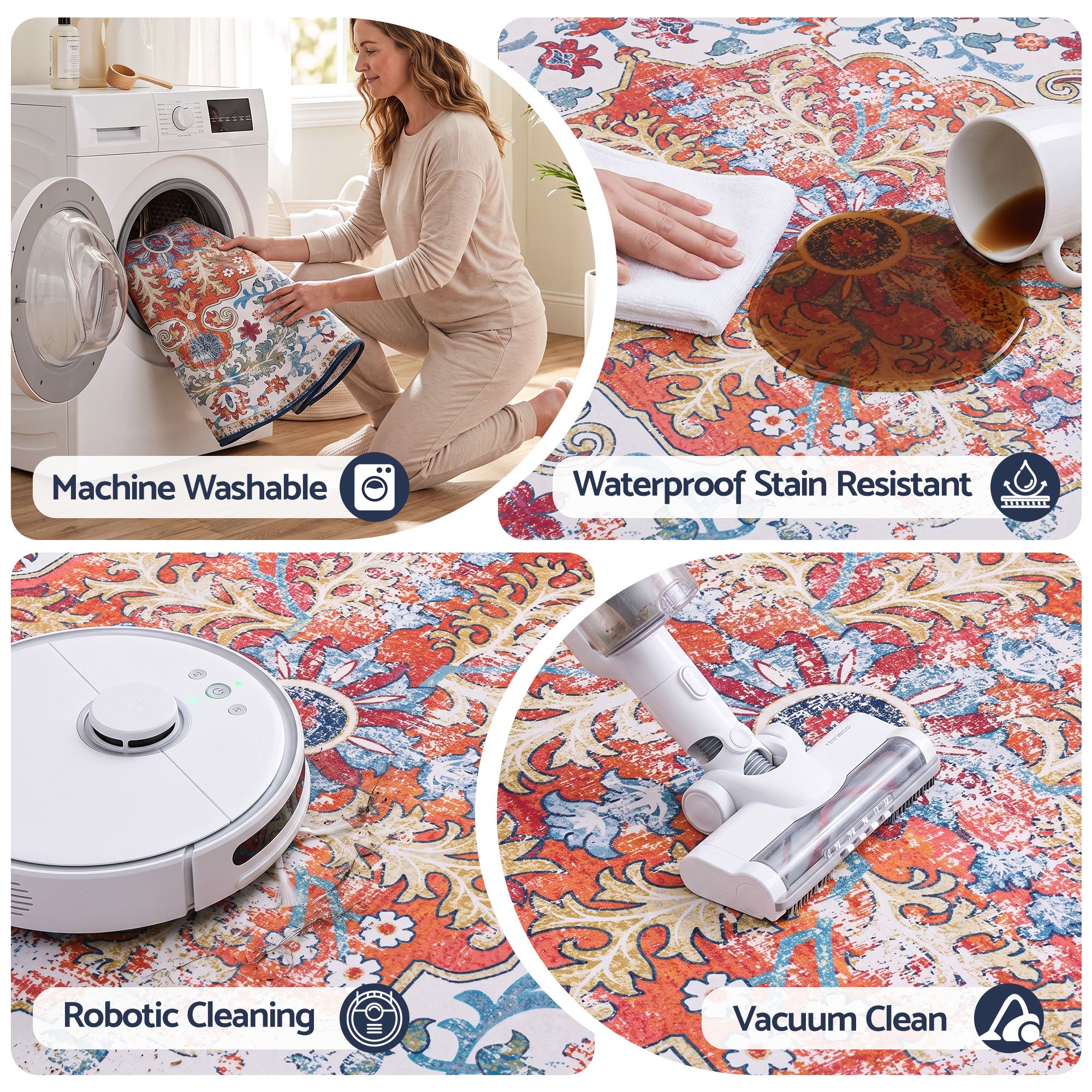 Artiss 120 cm Round Rugs for Living Room With Silicone Dots Grip For Bedroom Entryway 5mm Ultra Thin Foldable Machine Washable Vintage Boho Floor Carpet โ image 5