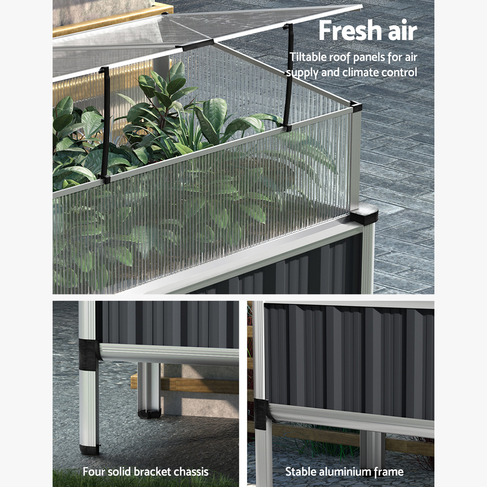 Green Fingers Garden Bed 80x49x74cm Greenhouse Planter Box Raised Galvanised Herb — image 5