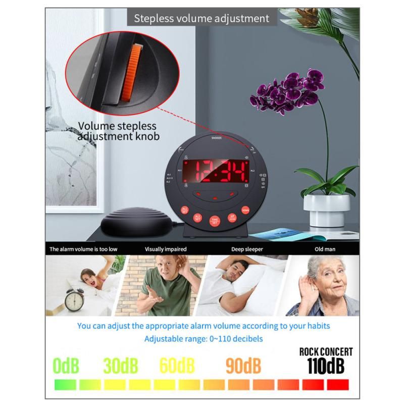 Loud Alarm Clock with Bed Shaker Vibrating Flash for Heavy Sleepers Dual Alarm USB — image 2
