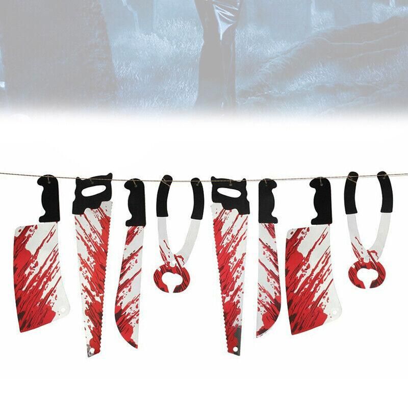 8Pcs Hanging Bloody Weapons Halloween Horror Props Garland Banner Decoration Au β image 6