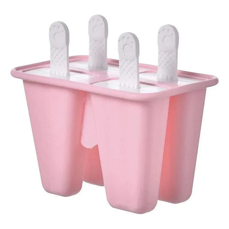 Silicone Ice Cream Mould Block Frozen Molds Icy Pole Jelly Popsicle - Pink-4Grid