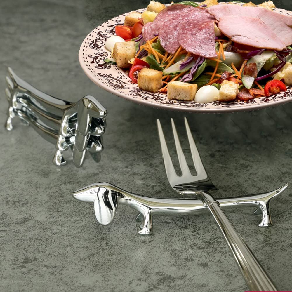 4 Pieces Chopsticks Holder Sliver Chopstick Rest Pillow Zinc Alloy Chopstick Rack Stand for Spoon Fork Knife (Dachshund) — image 4