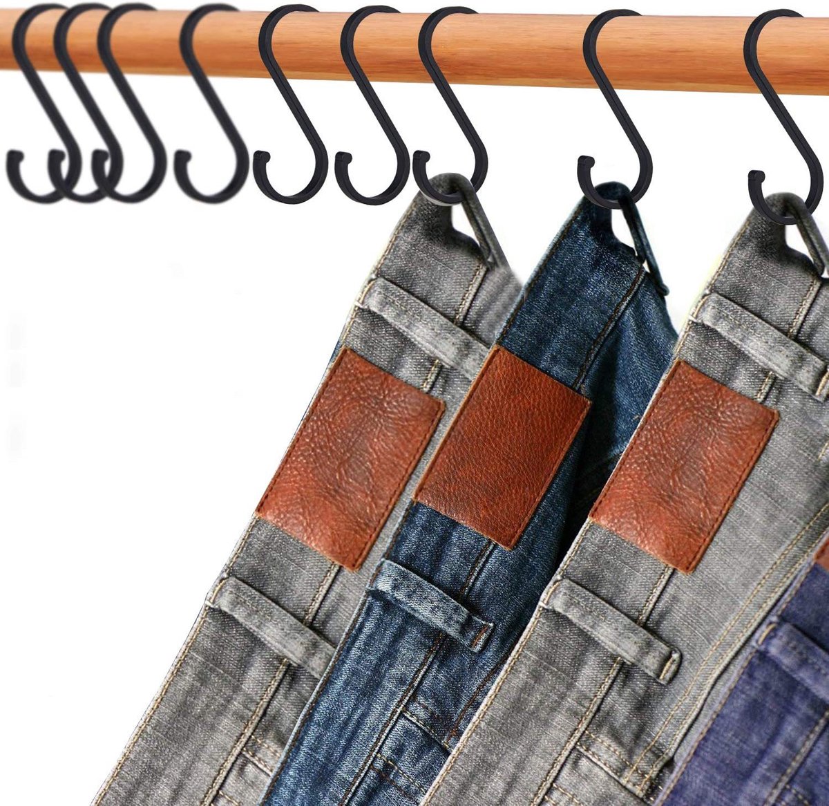 12 pieces - Hanging hooks - S hooks - 85mm - Metal - for hanging pots and pans, plants, coffee cups, clothes - black - for towels in the kitchen, bedroom โ image 4