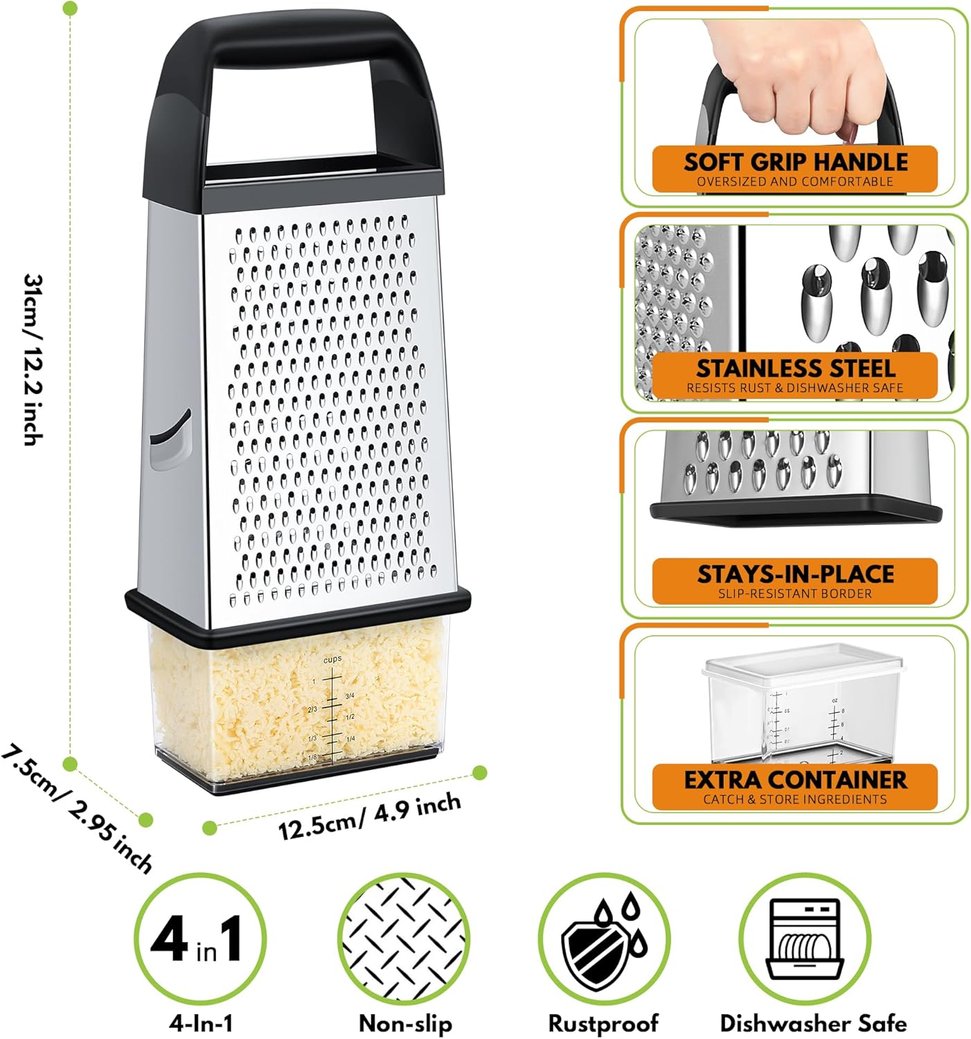 Cheese Grater With Container Box Grater Stainless Steel Graters for Kitchen Cheese Shredder Parmesan Shredder Kitchen Gadgets Kitchen Tools Kitchen Gifts for โ image 2