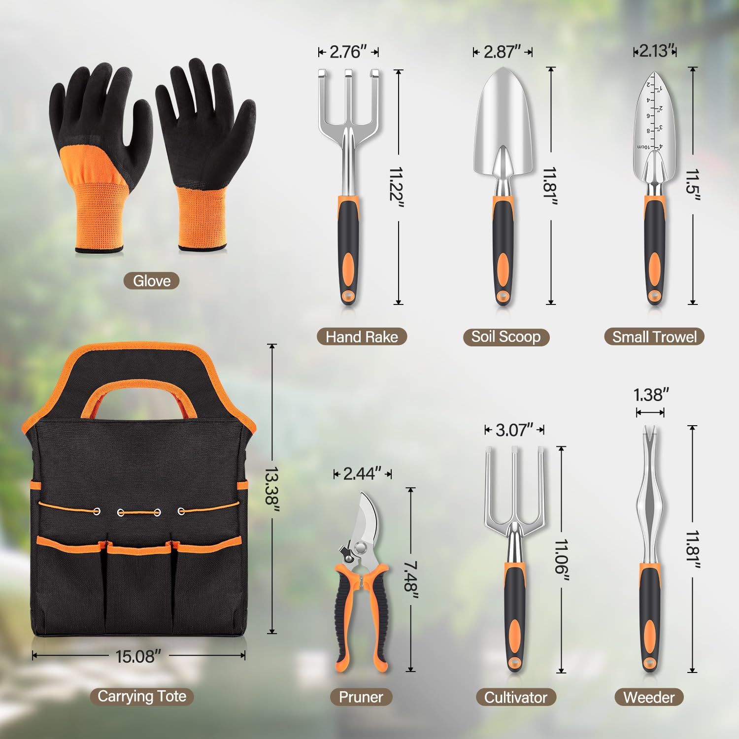 Garden Tool Set 8 Piece, Heavy Duty and Lightweight Aluminium Alloy Tools with Non-Slip Ergonomic Handle, Storage Tote Bag