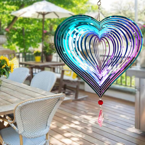 Metal wind chime, hanging garden decoration, stainless steel, heart pattern, spin with 360° rotating hook, 37x20 cm — image 3