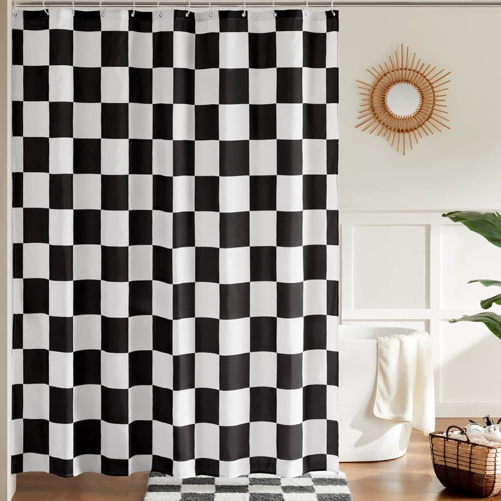 Retro Chess Pattern Checkered Shower Curtain, Black, 180 × 180 cm