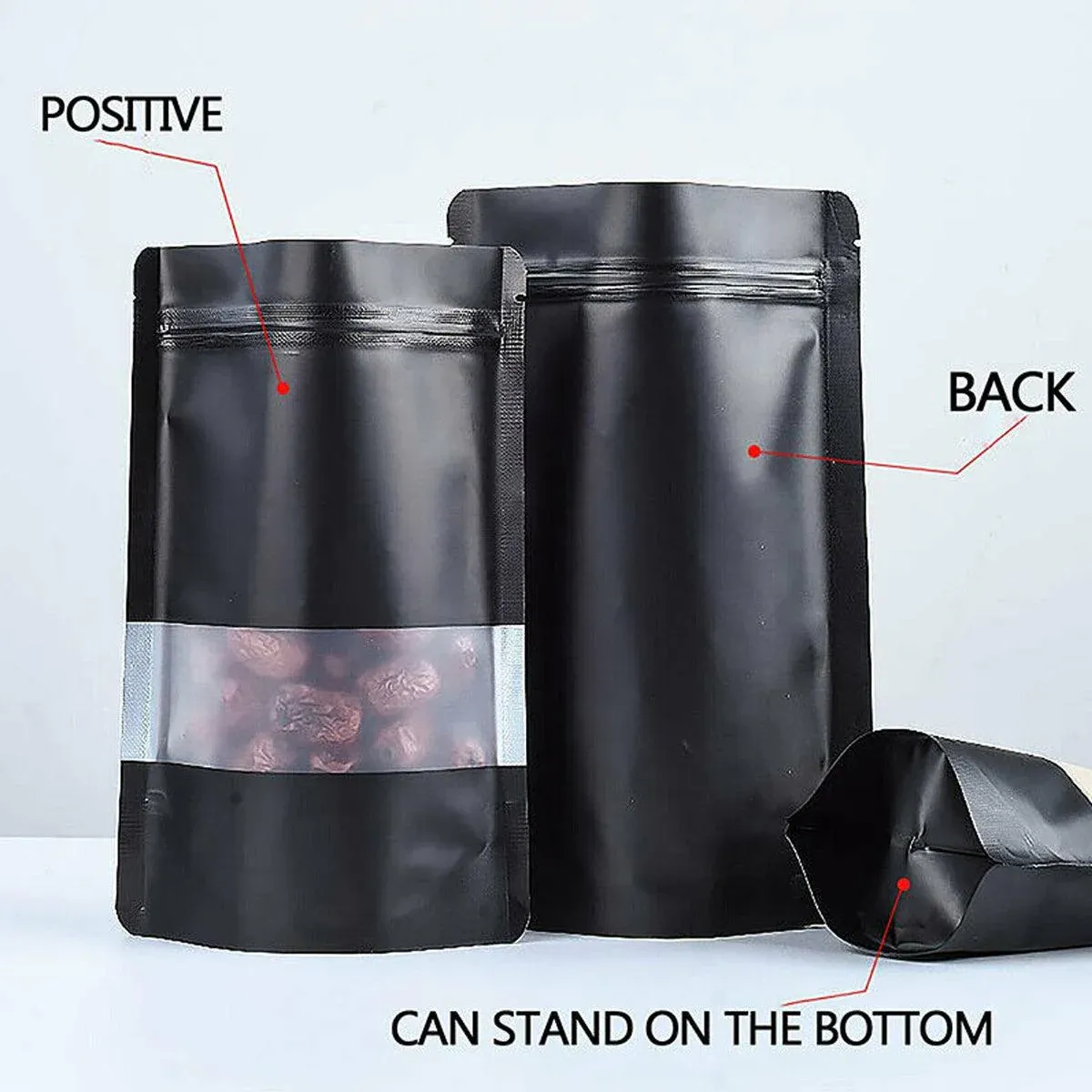 50pcs Black Food Storage Window Self Sealing Bags Plastic Packaging Pouches - 12x20-4cm โ image 6