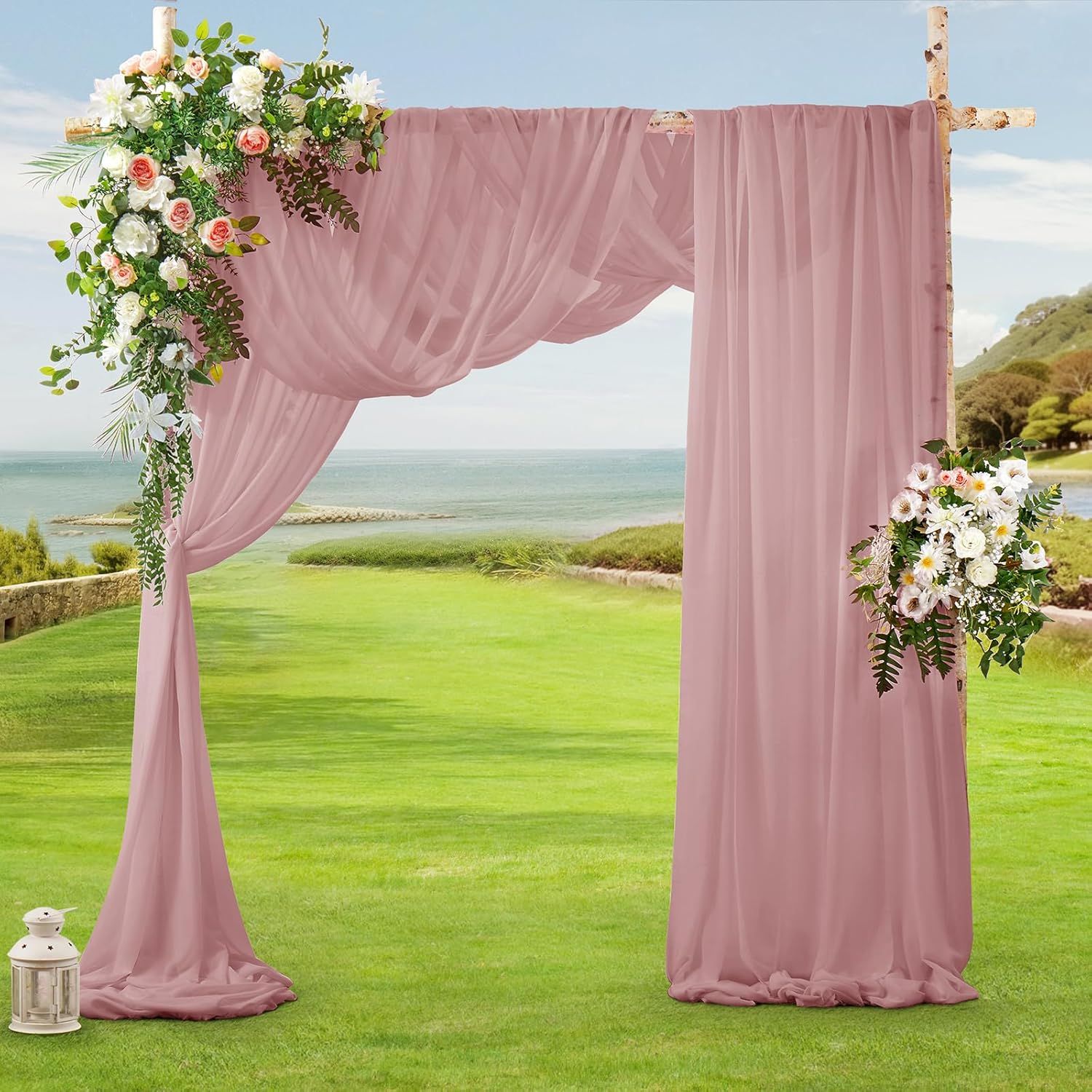 2 Pack Elegant Chiffon Wedding Arch Draping Fabric Panels for Outdoor Ceremony Backdrop and Party Decoration (Dusty Rose) — image 6