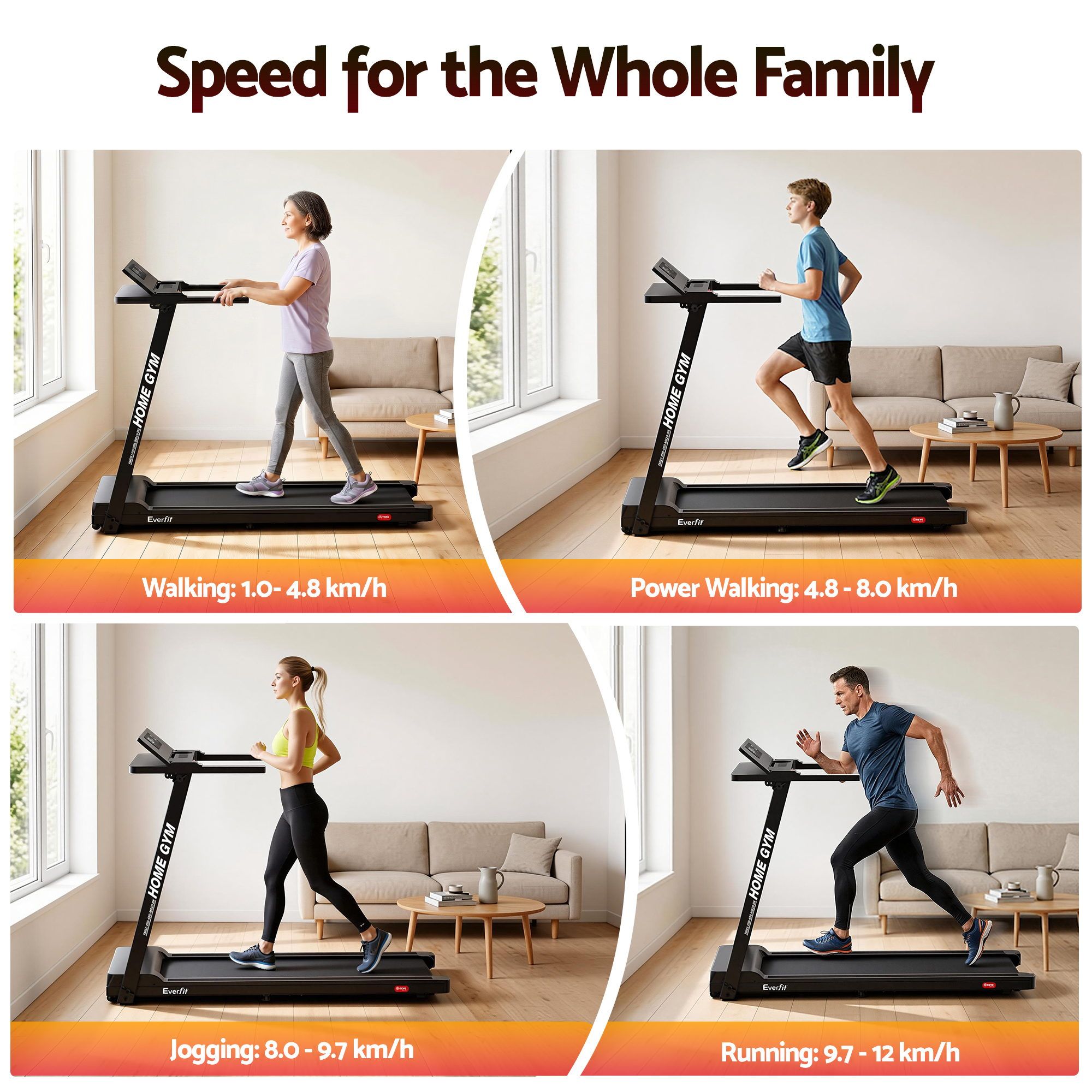Everfit Treadmill Electric Home Gym Fitness Exercise Fully Foldable 450mm Black — image 4