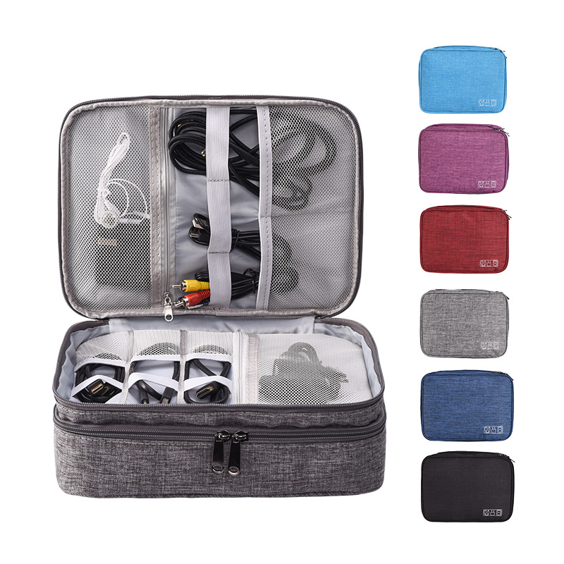Light Blue Durable Three-Layer Earphone & Digital Organizer - Waterproof Cosmetic & Cable Storage Pouch(Photography props not included, only the bag) — image 2