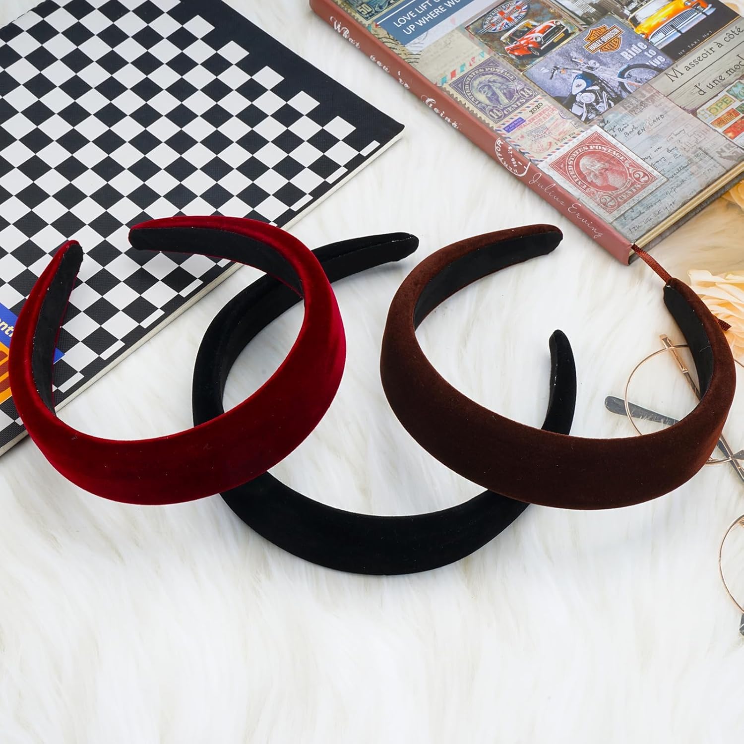 Thick Velvet Headband, 3Pcs Velvet Headbands for Women, 90s Hair Accessories Wide Padded Headbands, Solid Velvet Bezel Headband Fashion Elastic Head Bands for — image 5