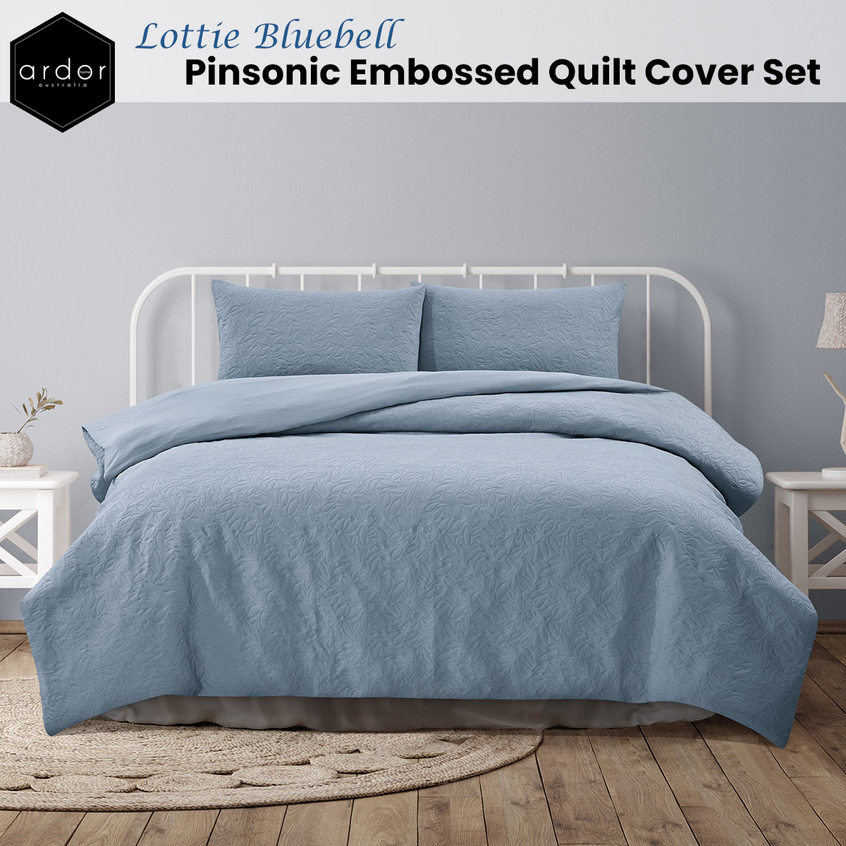 Ardor Lottie Bluebell Pinsonic Embossed Quilt Cover Set Queen — image 2