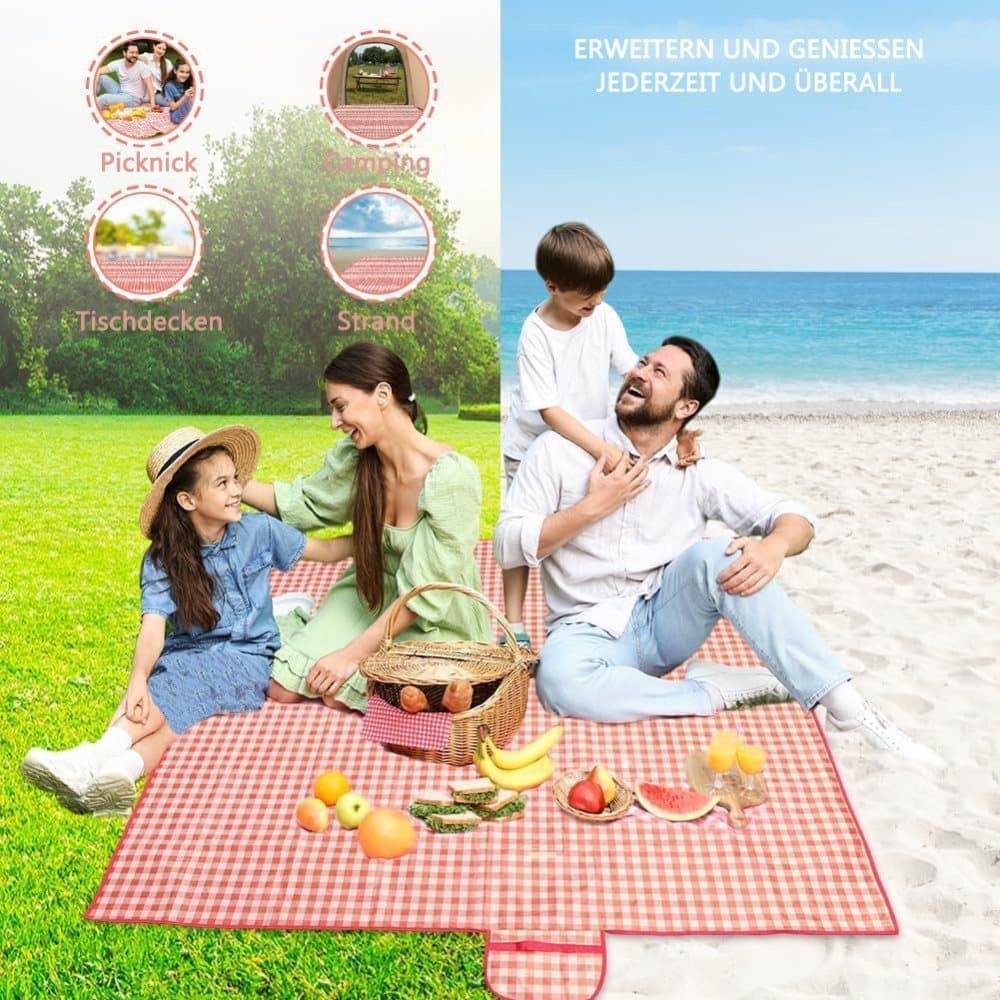 Waterproof Picnic Mat 200x200cm, Foldable with Carrying Handle, Durable for Camping Beach Park Outdoor Activities, Pink — image 5