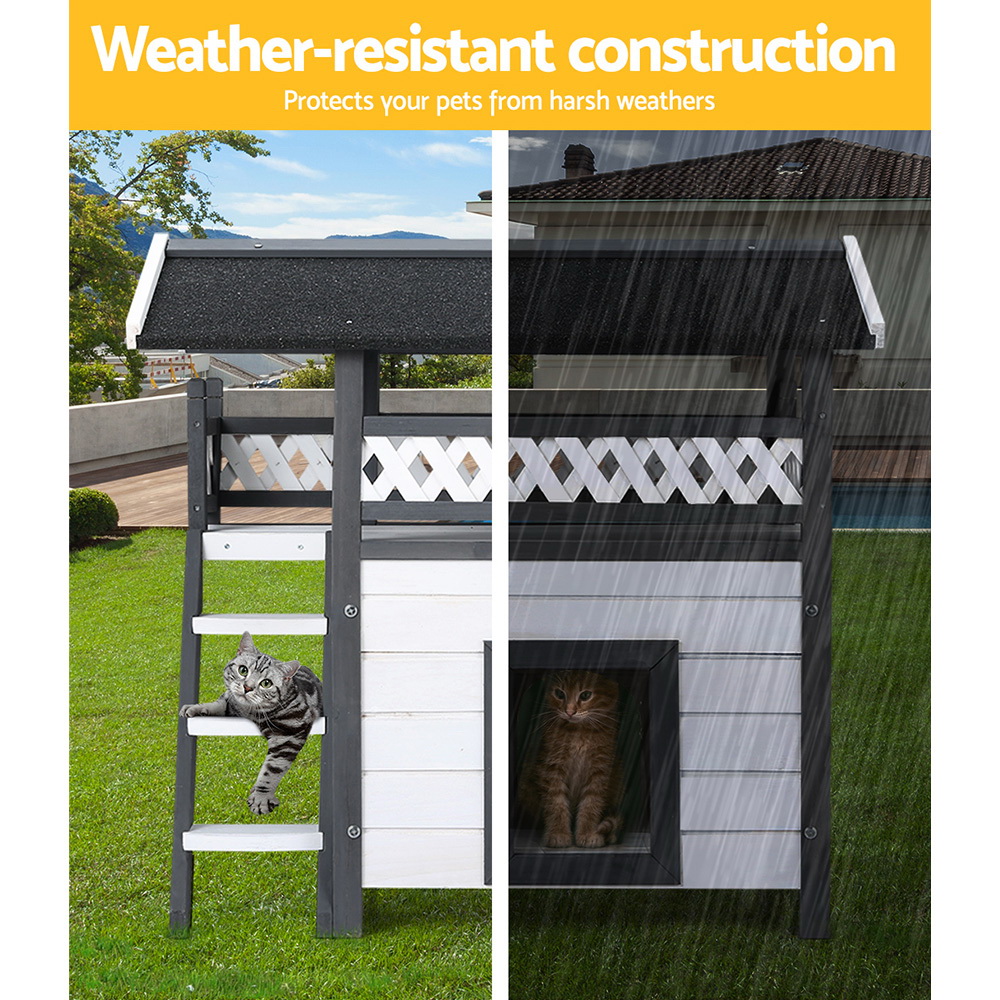 i.Pet Outdoor Cat House Shelter 77cm x 50cm x 73cm Rabbit Hutch Wooden Condo Small Outdoor Cat House โ image 5