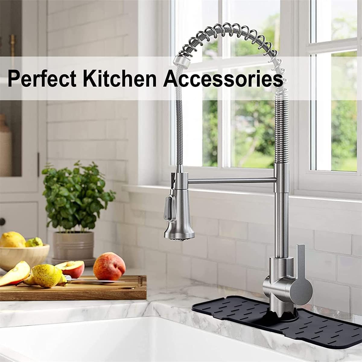 Kitchen Faucet Sink Splash Guard, Silicone Faucet Water Catcher Mat โ Sink Draining Pad Behind Faucet, (Black) โ image 3