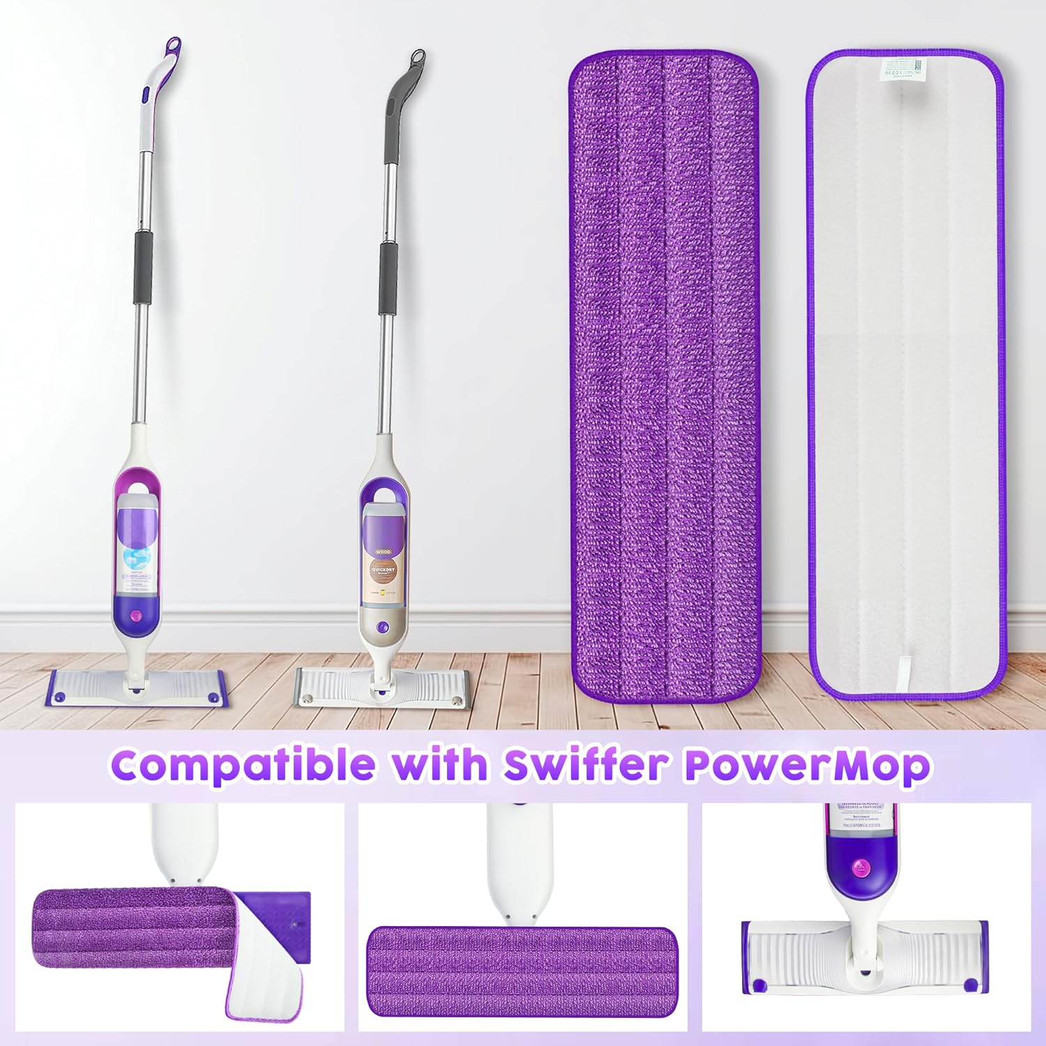 6 Pack Reusable Mop Pads for Swiffer PowerMop, Super Absorption, Multi-Surface ood Floor Cleaning, Machine Washable Up to 100 Times, Durable, Suitable for All — image 2