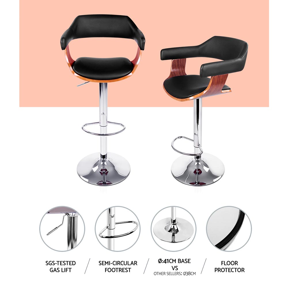 Artiss Bar Stools Gas Lift Leather w/Armrest Black โ image 5
