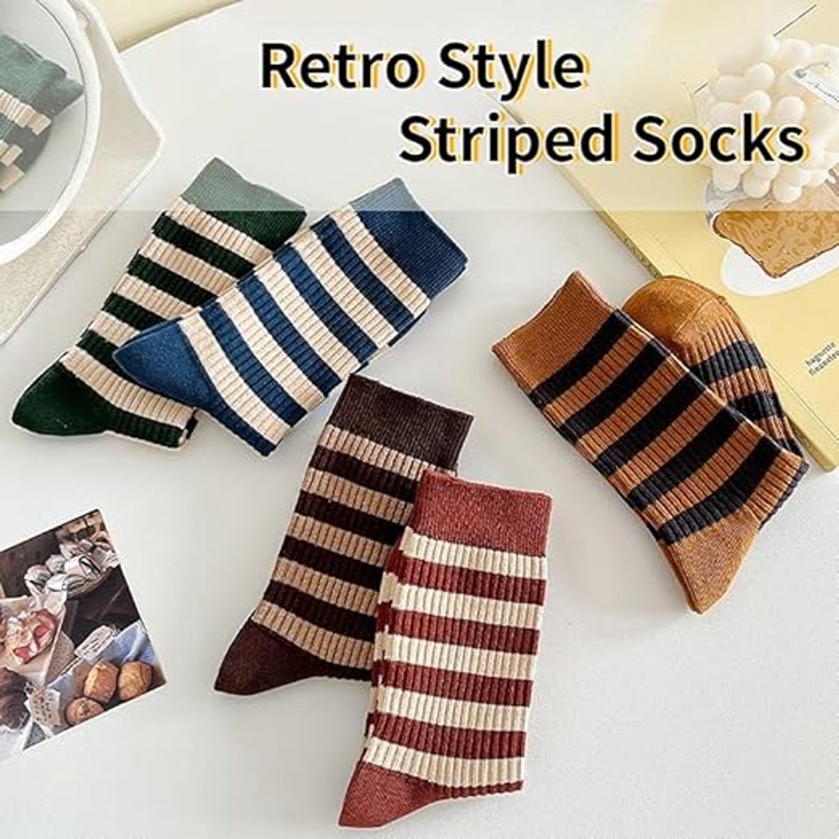 Socks - 5 Pairs of socks - Value pack women's socks Size 36/40 - Women's Socks - retro style colorful striped socks - stockings - Women's Socks Solid Color — image 3