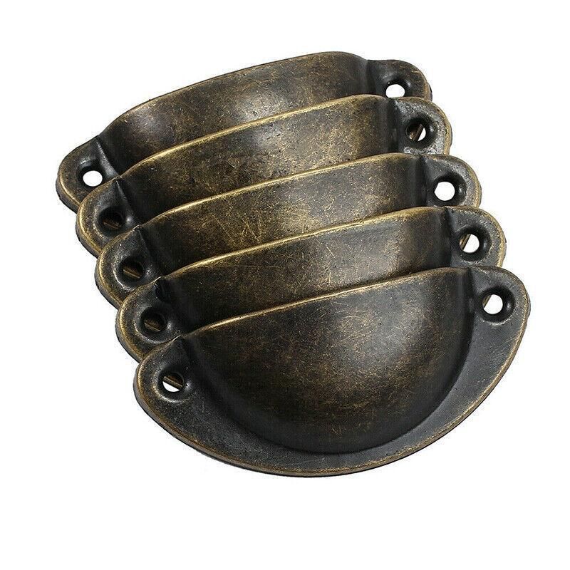 6X Cupboard Door Cabinet Cup Drawer Furniture Retro Antique Pull Shell Handle - Black — image 4