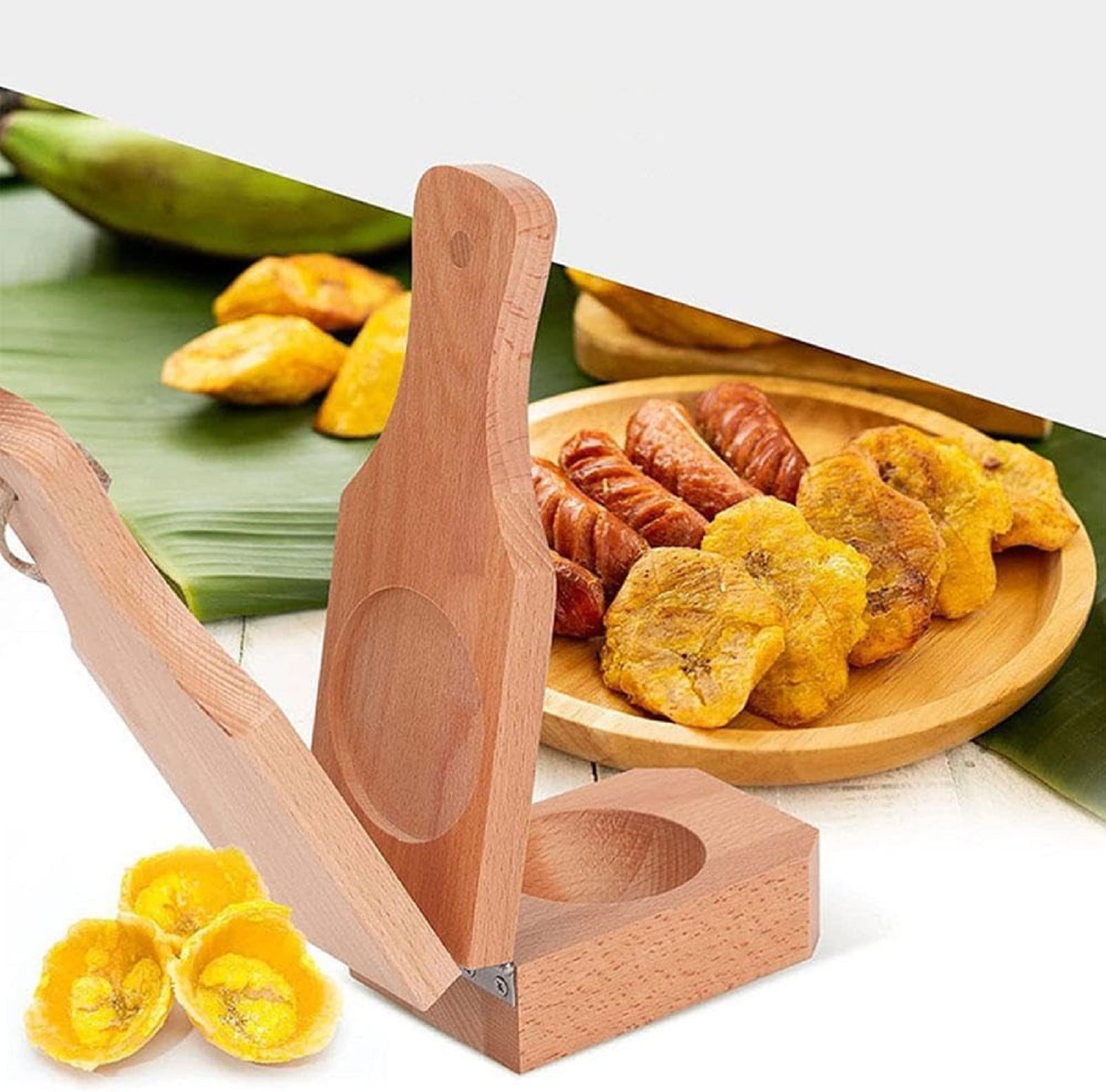 Bakeware, Wooden with Handle 2 in 1 Portable Wooden Banana Maker Wood Latin Cooking Utensil for Making Stuffed Gold โ image 5