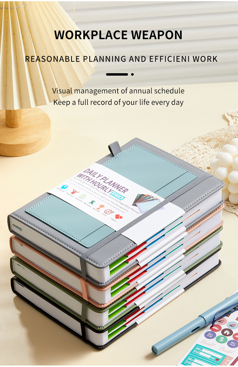 Green A5 PU Leather Agenda for Productivity & Time Management-Undated Daily & Hourly Planner Pro โ image 3