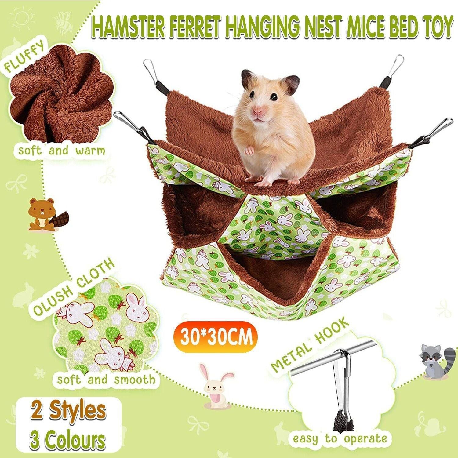 Hanging Hammock Nest Bed for Hamster Guinea Pig Ferret Rat Mice Cage Warmer Toy - Pink Rabbit โ image 2
