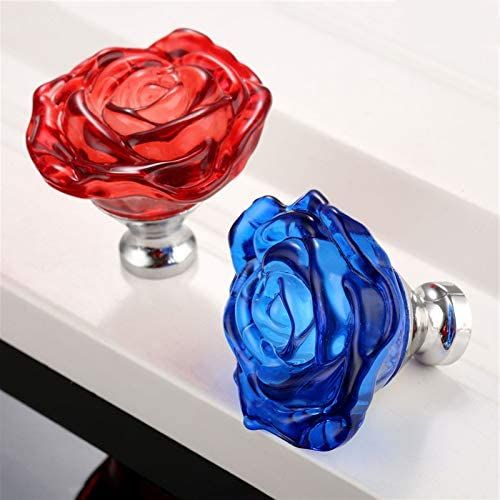 Set of 8 - Decorative Cabinet Handles Knob Pull Handle Crystal Glass Rose Pulls Flower Cabinet Drawer Cupboard Knobs (Red&Blue) โ image 3