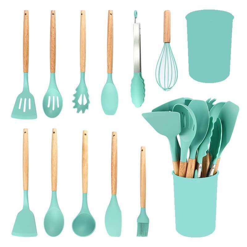 Silicone Kitchen Utensils 12‑Piece Set Dark Green,Complete Spatula & Soup Spoon Cookware Set for Non‑Stick Pots,Daily Home Kitchen Gadget,Christmas Halloween
