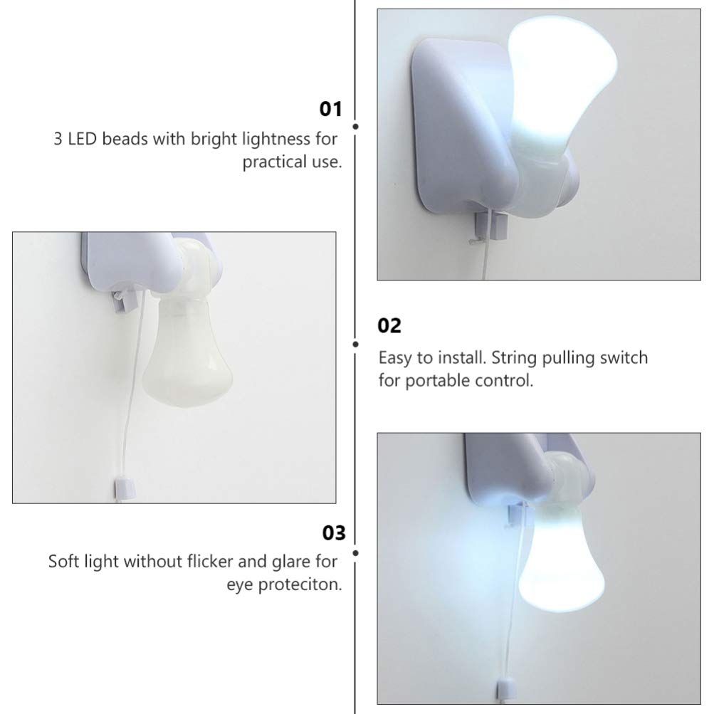 Portable Pull Wall Light Lamp Battery Powered LED Closet Light with Pull Chain 2W Pull Chain Indoor Cord Light Bulb Fixture Self — image 3
