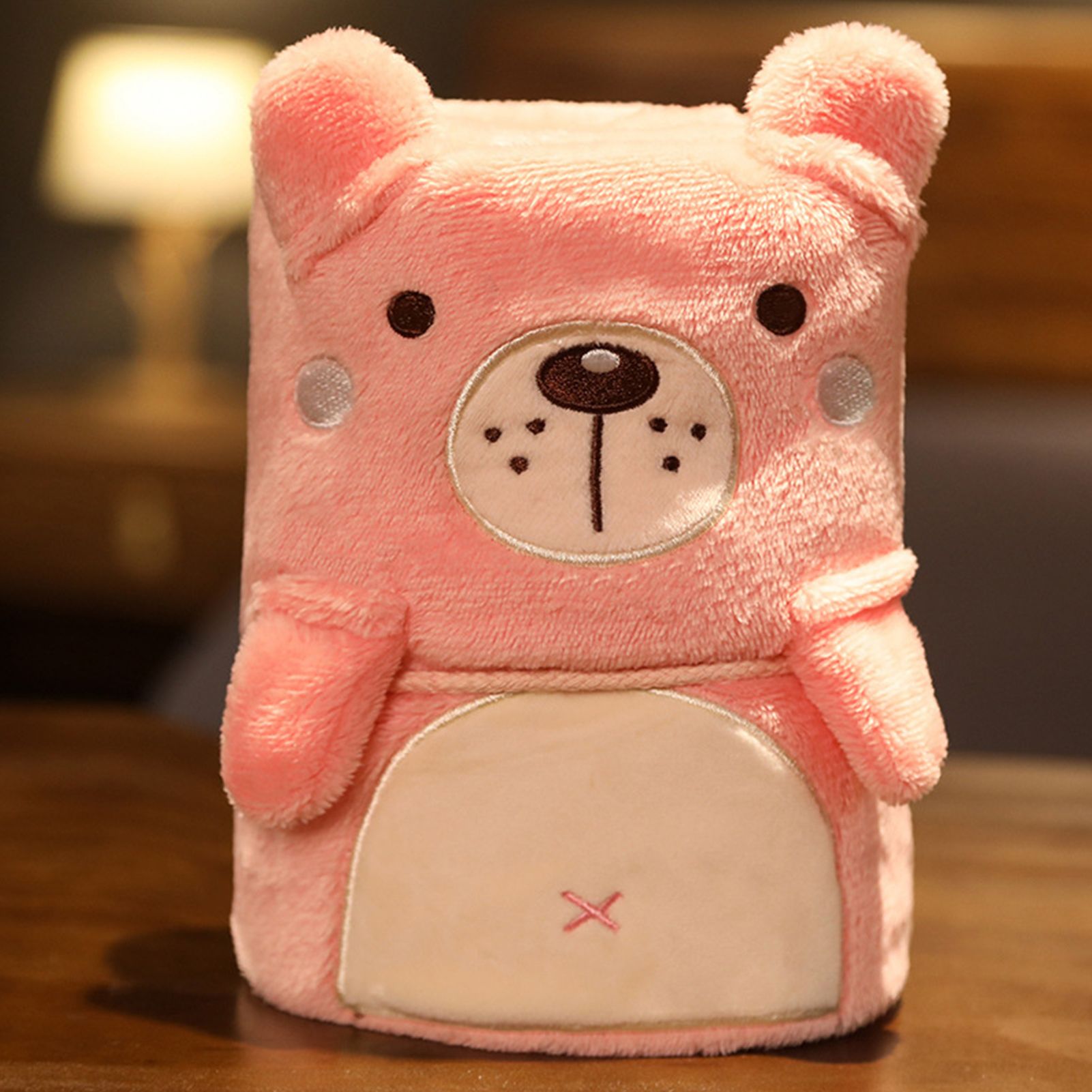 Flannel Blanket Cute Animal Shape Soft Skin Friendly Portable Nap Blanket for Sofa Bed Office Dormitory Pink Bear 80 × 100cm / 31.5 × 39.4in — image 2