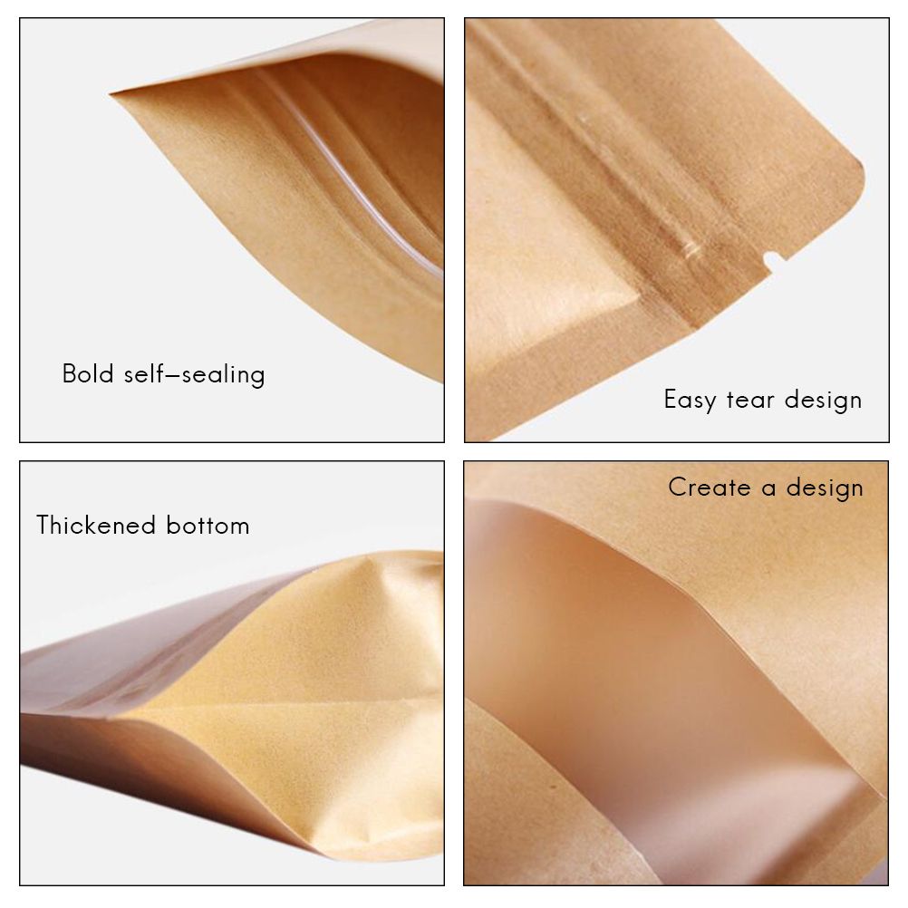 50Pcs Stand Up Pouch Bags Kraft Pouches with Tear Notch and Matte Window Resealable Zip Lock Food Storage Bags โ image 6