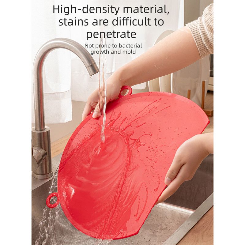 D Shape Double Sided Antibacterial Cutting Board Non Slip Kitchen Chopping Board with Draining Back-red โ image 5