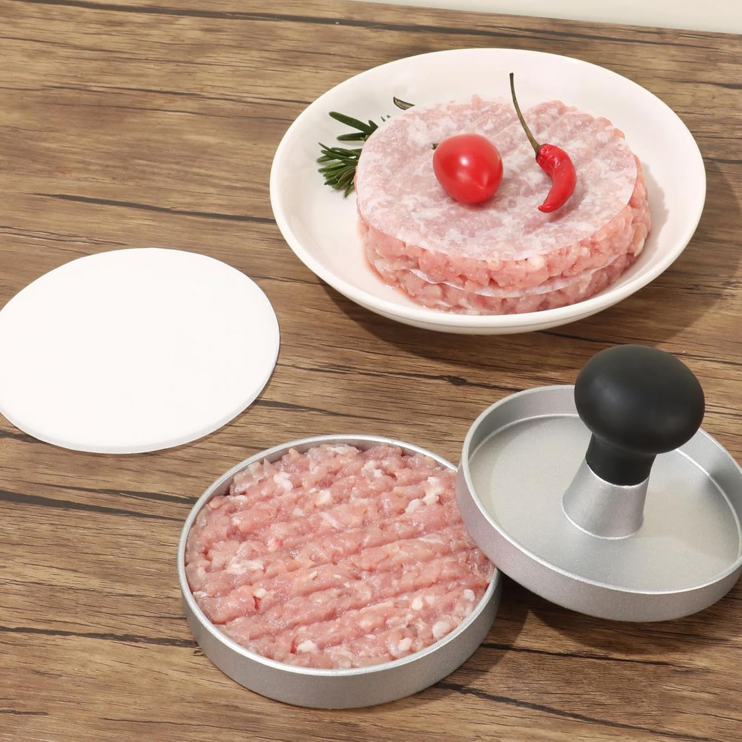 Hamburger Press Patty Maker, 4.6 in Food Grade Aluminum Burger Press, Non-Stick, with 100 Pcs Wax Paper, for Grilling and Cooking — image 5