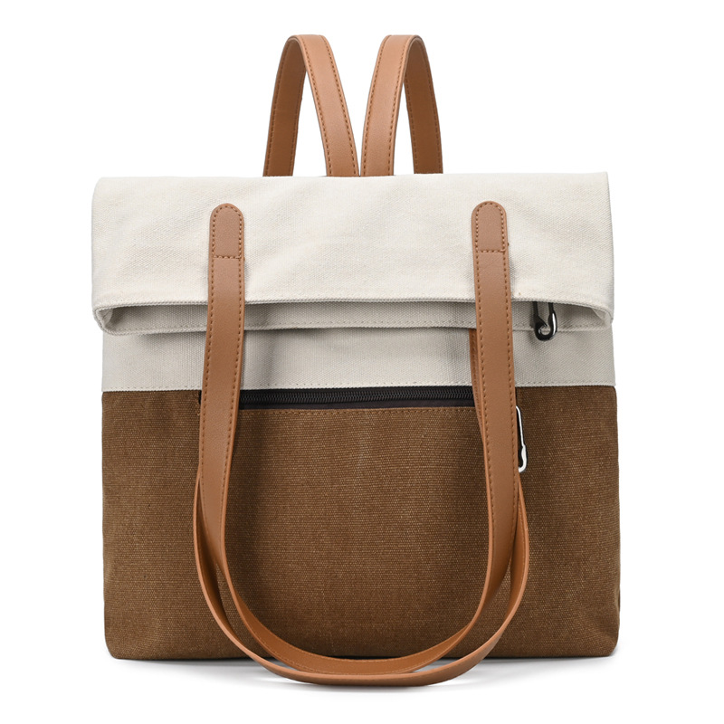 Purple And Brown Canvas Tote Bag for Women - Multi-Use Shoulder Handbag & Backpack, Large Capacity, 30x10x40cm — image 3