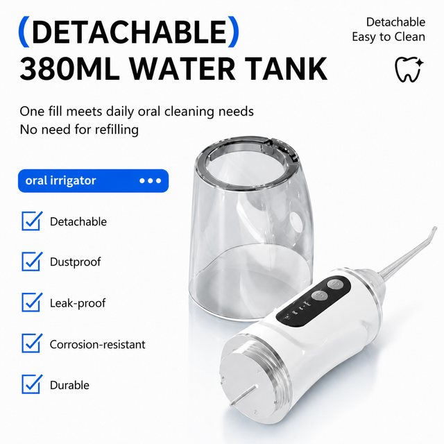 Blue Rechargeable Water Flosser Oral Irrigator with 3 Pressure Modes & 4 Nozzles - 380ml Detachable Tank, Type-C Charging, 0.6MM Fine Water Flow and โ image 5
