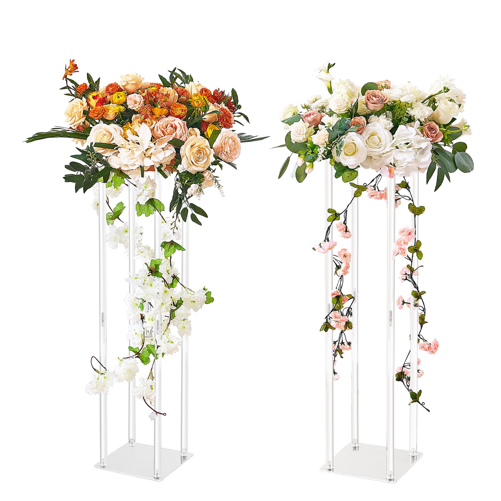 2PCS 31.5inch/80cm High Wedding Flower Stand, With Acrylic Laminate,Acrylic Vase Column Geometric Centerpiece Stands, Floral Display Rack for T-Stage Events