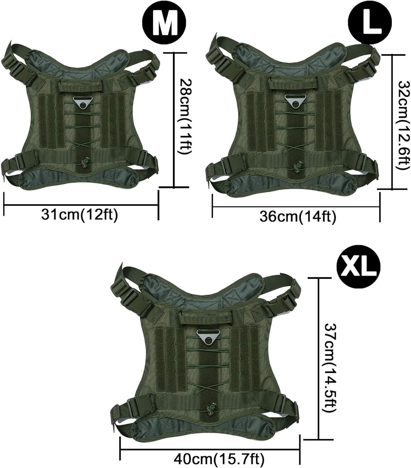 Tactical Dog Harness Vest with Handle, Hiking Hunting Walking Dog Vest Adjustable Training Working Nylon Harness(Green, L) — image 2