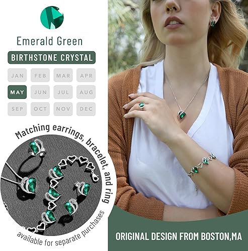 Infinity Love Heart Necklace, Birthstone Necklace for Women, Jewelry for Women with Healing Crystals, Allergy Free Pendant Necklace-05-May-Emerald Green — image 2
