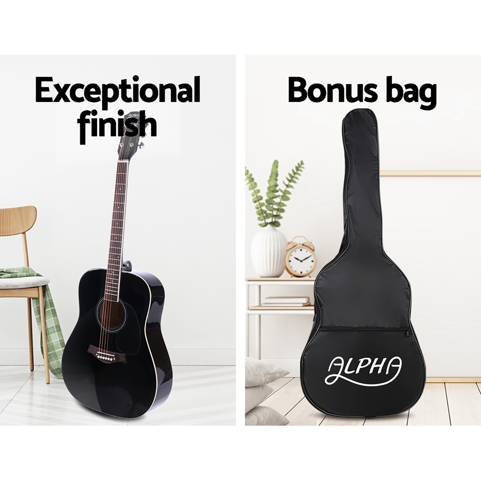 Alpha 41 Inch Acoustic Guitar Wooden Body Steel String Dreadnought Stand Black โ image 5