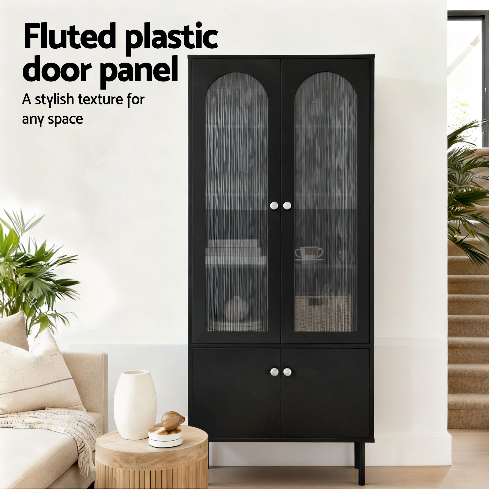 Artiss 2x Buffet Sideboard Cabinet Pantry 5-Tier Storage Cupboard Fluted Black โ image 6