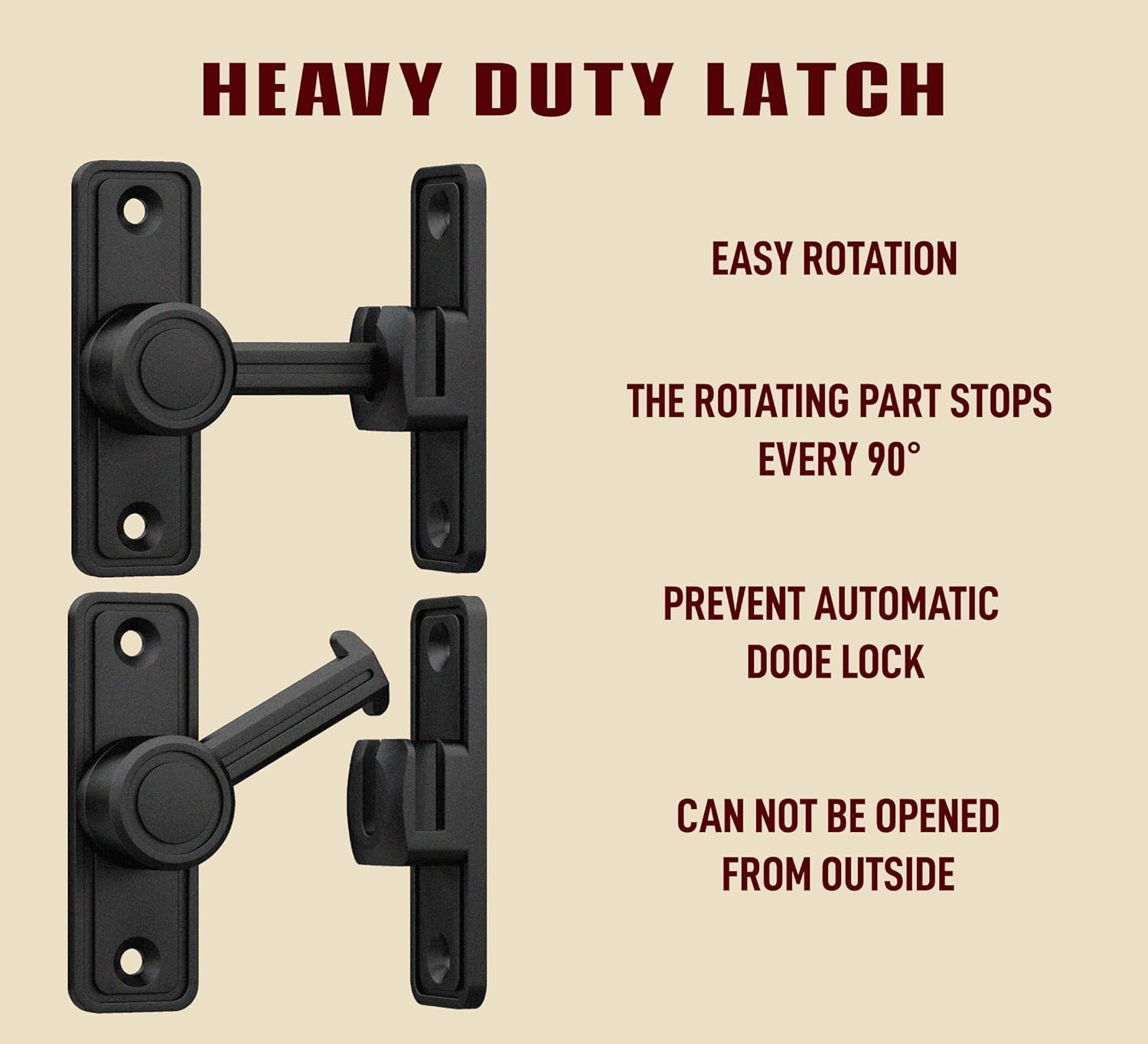 Barn Door Privacy Latch, 90°/180° Swing Slide Lock, Zinc-Alloy, Adhesive or Screw Mount, Interior Use for Bathroom/Bedroom/Closet/Shed, Includes Screws & Glue — image 5